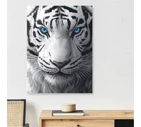 White Tiger Paint by Numbers for Adults with Frame Canvas, Animal Paint by Numbers with Frame, DIY Acrylic Oil Painting Kits with Paints and Brushes for Home Decor, 40x50cm Small Canvas for Painting