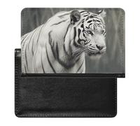 White Tiger Passport Holder with 3 Card Slots, Portable PU Leather Travel Wallet, Slim Protective Cover for Passport, ID, Credit Cards