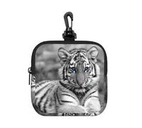 White Tiger Pattern, Coin Purse Square Zipper Storage Bag, Change Pouch with Lobster Buckle Clasp Buckle, Change Purse