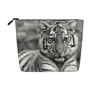 White Tiger Pattern, Cosmetic Bag Imitation Linen Makeup Bag Portable Travel Toiletry Bag