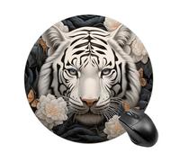 White Tiger Photo Puzzle Mouse Pad Round Laptop Mouse Mat Cute Computer Mousepad Keyboard Pad Non-Slip Desk Pads for Gaming Office Work Home