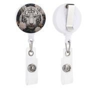 White Tiger Photo Puzzle Retractable Badge Reel - Personalized ID Name Badge Holder with Lanyard Cute Badges Reel Holder Round Nurse Doctor Name Tag Badges Clip for Work