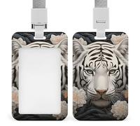 White Tiger Photo Puzzle Retractable ID Badge Holder with Lanyard - Vertical Badge Reel,Keychain Clip,Name Tag Id Card Holder Protector for Nurse Officer Teacher Security Staff Women Men