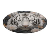 White Tiger Photo Puzzle Round Area Rug Non Slip Backing Doormat Water Absorbent Plush Throw Low-Pile Non-Slip Floor Mat Carpet for Living Room Bedroom Entryway Nursery Room 60 * 60cm