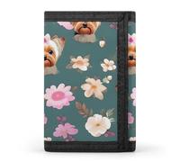 White Tiger Photo Puzzle Trifold Wallet Front Pocket Coin Purse - Slim Credit Card Holder for Men & Women, Yorkie Floral pattern, One Size, Classic