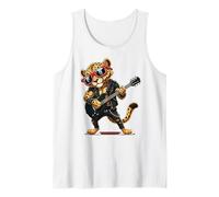 White Tiger Playing Bass Guitar Guitarist Rocker Pose White Tank Top