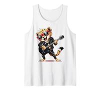 White Tiger Playing Bass Guitar Guitarist Rocker Pose White Tank Top
