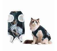 White Tiger Portrait Dog Surgery Suit Recovery Suit, 100% Cotton Breathable Full Body Dog & Cat Surgical Suit with Cute Prints, Alternative to Cone for Spay Neuter Wound Care, Male & Female Pets Small
