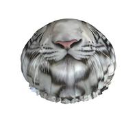 White Tiger Print Shower Cap - Double Layer Breathable, Adjustable Elastic Strap, Durable Hotel Travel Essentials
