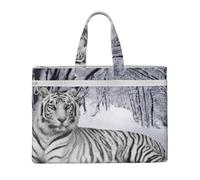 White Tiger Printed Document Bag Teacher Canvas File Tote Bag Pouch for Work, Casual Handbag for Office School Travel Beach