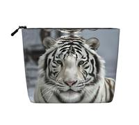 White Tiger Printed Single-Layer Cosmetic Bag Faux Linen Material Large Capacity Coin Purse Travel and Business Trip Essential