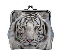 White Tiger, PU Leather Coin Purse, Small Wallets, Change Pouch with Kiss Lock Clasp Buckle, Change Purse
