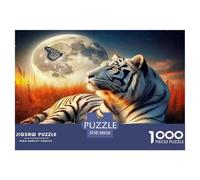 White Tiger Puzzle Game Gifts for Men Women 1000 Piece - White Tiger Moon Butterfly Serene Natural The Whole Family Activity for Home Wall Decor38x26cm/1000pcs