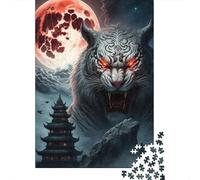 White Tiger Red Full Moon 1000 Piece Jigsaw Puzzle Jigsaw Puzzle for Adults Night Temple Relax Decor Gift 38x26cm/1000pcs