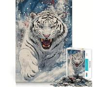 White Tiger Roar Jigsaw 1000 Pieces Focus Building Toy Zero Gap Rewarding Activity for Rainy Days (38x52cm)