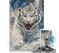White Tiger Roar Jigsaw Puzzle 1000 Pieces Focus Building Toy Firm Fit Secure Assembly Holiday Indoor Entertainment Toy (38x26cm)