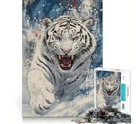 White Tiger Roar Jigsaw Puzzles 1000 Mental Focus Game No Gap Tight Fitting Design Interactive Brain Challenge for Home (50x75cm)