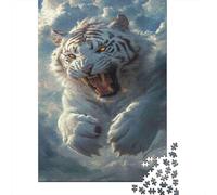 White Tiger Roar Sky 1000 Pc Thick Cardboard Premium Jigsaw Puzzle Set Family Lovers Concentration Training Fun Present 70x50cm/1000pcs