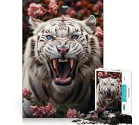 White Tiger Roaring Jigsaw 1000 Pieces for Teenagers Mind Boost Fun Zero Gap Captivating Leisure for Cozy Indoors (50x75cm)