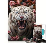White Tiger Roaring Jigsaw for Adults 1000 Pieces Brain Memory Game Laser Cut for Flawless Fit Unique Gift for Stress Relief (38x26cm)