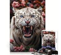 White Tiger Roaring Jigsaw Puzzles for Teenagers 1000 Pieces Clear Recall Leisure Activity Flawless Cut Best Gift (50x75cm)