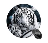 White Tiger Round Mouse Pad 7.8 Inch, Portable Gaming Mouse Mat with Non-Slip Rubber Base & Smooth Surface, Waterproof Mousepad for PC, Laptop, Computer, Office, Home