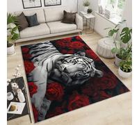 White Tiger Rug for Bedroom - Rose Tiger Rugs for Boys Room, Wild Animals Area Rug, Washable Carpet for Kids Dormitory Living Room Farmhouse 160x230cm