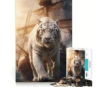 White Tiger Sailing Boat Jigsaw 1000 Pieces Focus Building Toy Zero Gap Rewarding Activity for Rainy Days (38x26cm)