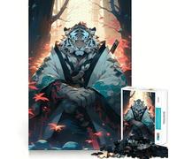 White Tiger Samurai 1000-piece Jigsaw Puzzles Brain Focus Game Expert Cutting Craftsmanship Fascinating Hobby for Idle Moments (50x75cm)