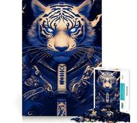 White Tiger Samurai Animal 1000 Adult Pieces Jigsaw Puzzle Mind Challenge Toy Neat Cut Perfect Alignment Family Fun Night Activity (38x52cm)