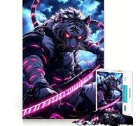 White Tiger Samurai Animal Jigsaw Puzzles 1000 Mental Focus Game Precision Cut Smooth Edges Meaningful Connection Building Game (38x26cm)