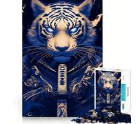 White Tiger Samurai Animal Jigsaw Puzzles 1000 Recall Fun Play Burr Free Clean Cut Pieces Portable Travel Friendly Fun Game (38x26cm)