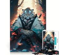 White Tiger Samurai Jigsaw 1000 Piece Mind Skill Play Stable Fit No Shifting Parts Enjoyable Pastime for Long Weekends (38x26cm)