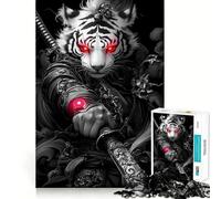 White Tiger Samurai Jigsaw 1000 Pieces Focus Building Toy Zero Gap Rewarding Activity for Rainy Days (38x52cm)