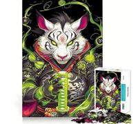 White Tiger Samurai Jigsaw Puzzle 1000 Pieces Focus Building Toy Firm Fit Secure Assembly Holiday Indoor Entertainment Toy (38x52cm)