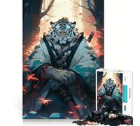 White Tiger Samurai Jigsaw Puzzles 1000 Cognitive Skill Toy Smooth Burr Free Surface Relaxing Indoor Group Activity (38x52cm)