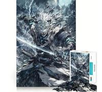 White Tiger Samurai Jigsaw Puzzles 1000 Mental Focus Game No Gap Tight Fitting Design Interactive Brain Challenge for Home (38x52cm)