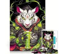 White Tiger Samurai Jigsaw Puzzles 1000 Mental Focus Game Precision Cut Smooth Edges Meaningful Connection Building Game (38x26cm)