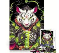 White Tiger Samurai Teenagers Puzzles 1000 Piece Jigsaws Focus Ability Casual Relaxation Interlock Well Memorable Gift (38x52cm)
