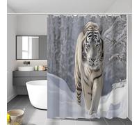White Tiger Shower Curtain 200x200 cm (79x79 Inch) Wild Animals 3D Shower Curtains Set Waterproof Mould Resistant Polyester Fabric Bath Curtains with Hooks for Bathroom Decor A-3237