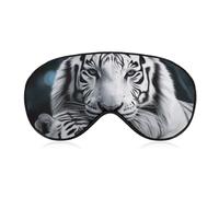 White Tiger Sleep Mask for Women Men, Soft Eye Mask with Adjustable Strap for Sleeping, Light Blocking Travel Blindfold for Nap Comfortable Eye Cover for Home Office