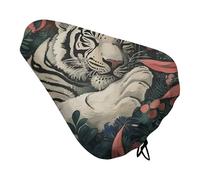 White Tiger Sleeping Padded Bike Seat Cushion with Drawstring Soft Comfort Waterproof Bicycle Seat Cover, Wide Saddle Protection Covers Protector for Men Women for Exercise Mountain Road Bikes