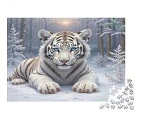 White Tiger Snow 1000 Piece White Tiger in Snowy Landscape Jigsaw Puzzles for Adults And Kids Challenging Games 1000 Pieces Fun, Challenging & Brainteasing Adults for Women, Gifts for Men 38x26cm/1000