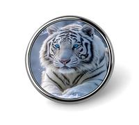 White Tiger Snow Blue Eyes White Tiger Galaxy Planets Round Aluminum Alloy Pin Badge, Decorative Brooch for Jackets, Backpacks, Hats, Shirts, Stylish Metal Lapel Pin Accessory for Men Women 1in