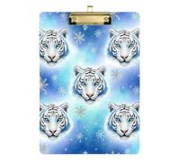 White Tiger Snowflake Blue Acrylic Clipboard Decorative Clipboard Hardboard Clipboards Standard Size, A4 Letter Size 12.5 x 9 Inches Gold Clip, Gold12x9in