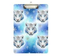 White Tiger Snowflake Blue Acrylic Clipboard Writing Board Hardboard Clipboards Standard Size, A4 Letter Size 12.5 x 9 Inches Silver Clip, Silver12x9in