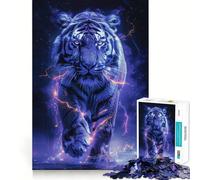 White Tiger Space Animal Jigsaw Puzzles 1000 Mental Focus Game Precision Cut Smooth Edges Meaningful Connection Building Game (38x26cm)