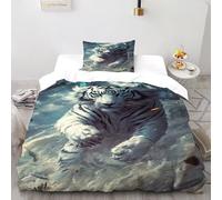 White Tiger Storm Bedding Set 3D Digital Printing Animal Themes Wildlife Duvet Cover Set 2 Pieces Microfiber Comforter Cover for Boys & Girls with Pillowcase Single（135x200cm）