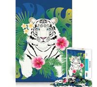 White Tiger Tropic Leaves Jigsaw for Teenagers 1000 Pieces Mind Boost Fun Clean Cut Sturdy Components Heartwarming Gathering Activity (38x52cm)