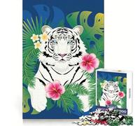 White Tiger Tropic Leaves Jigsaw Puzzles 1000 Pieces Think Training Quiet Recreation Defined Edges Heartfelt Gift (50x75cm)
